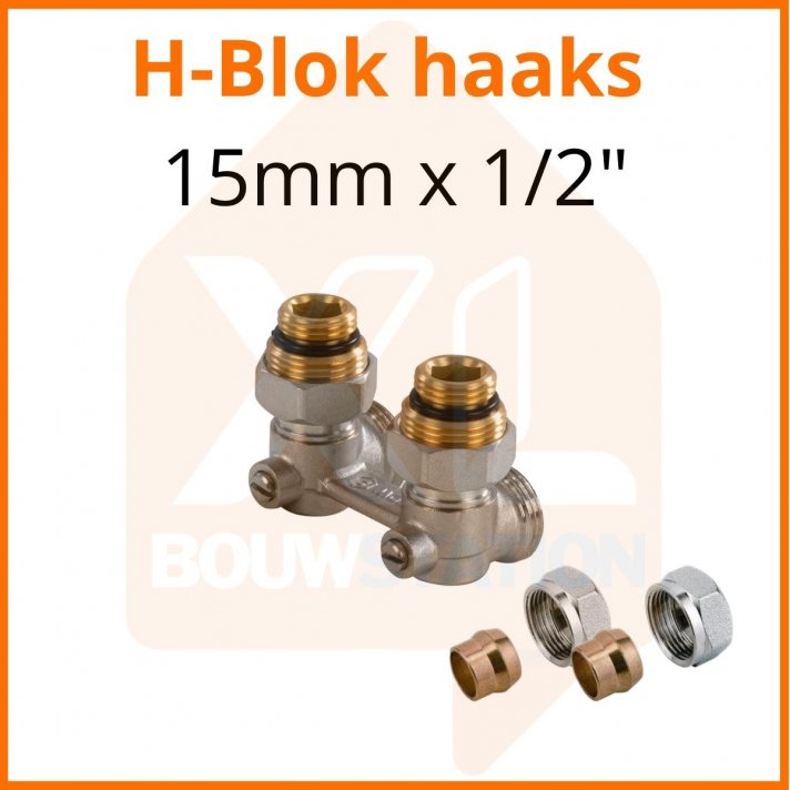 Onderblok 2 pijps / H- blok haaks 15mm x 1/2''