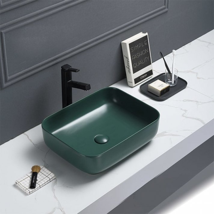 Sani DeLuxe Waskom Keramiek Minerva Color Line incl. clickwaste Mat Jade Groen