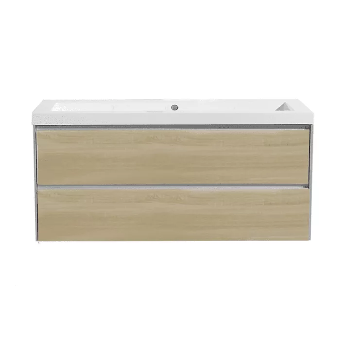 Sani DeLuxe Aktieset badmeubel PL greeploos 120 Light Wood zonder spiegel