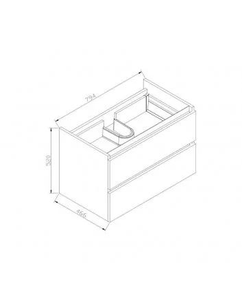 Sani DeLuxe Trendline basic onderkast met greeplijst Mat Zwart 80 tabak oak