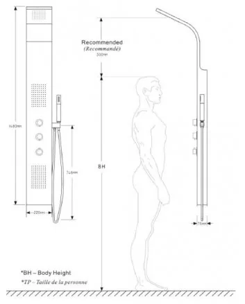 Erie thermostatische douchekolom 148x22 cm RVS