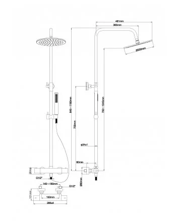 Caral thermostatische regendoucheset opbouw geborsteld brons koper