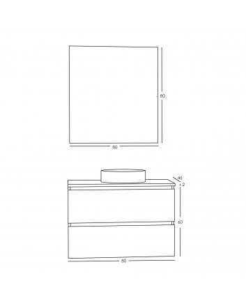 Bologna badmeubel 80cm mat wit + grijs blad