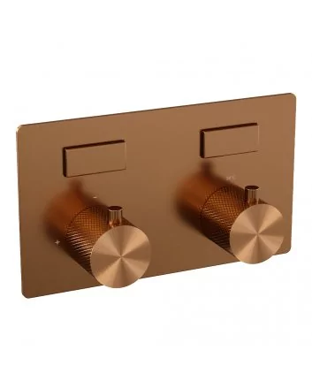 BRAUER Copper Carving thermostatische inbouw regendouche met drukknoppen SET 67 met 20 cm douchekop en rechte muurarm en 3-standen handdouche en doucheslang en geïntegreerde glijstang koper geborsteld PVD