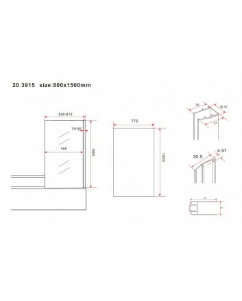 vaste badwand 800 (800-815) x 1500 mm 6mm NANO