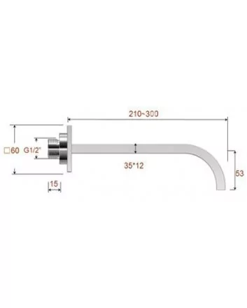 inbouw-uitloop vierkant 30cm 1/2'' chroom