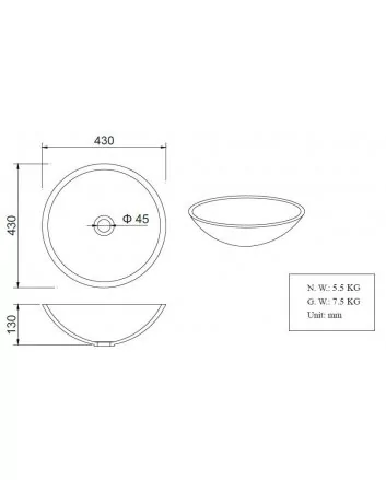 Wiesbaden Valerie waskom rond 43x13 cm solid surface mat zwart