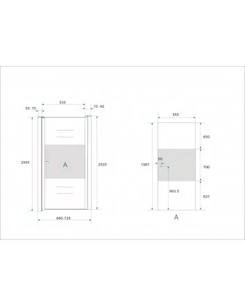 nisdeur -R- met profiel 700x2000 8mm NANO ged.matglas