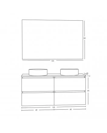 Bologna badmeubel 120cm mat wit + grijs blad