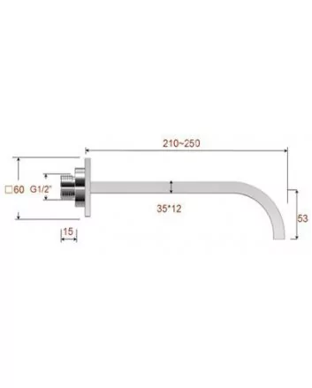 inbouw-uitloop vierkant 25cm 1/2'' chroom