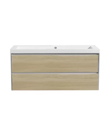 Sani DeLuxe Aktieset badmeubel PL greeploos 120 Light Wood zonder spiegel