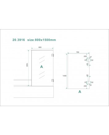 profielloze draaibare badwand 800x1500 6mm NANO