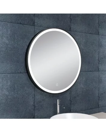 Maro spiegel rond met LED, dimbaar en spiegelverwarming 60 cm mat zwart