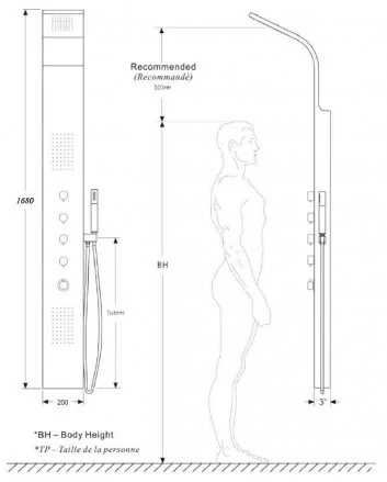 Huron thermostatische douchekolom 165x20 cm RVS