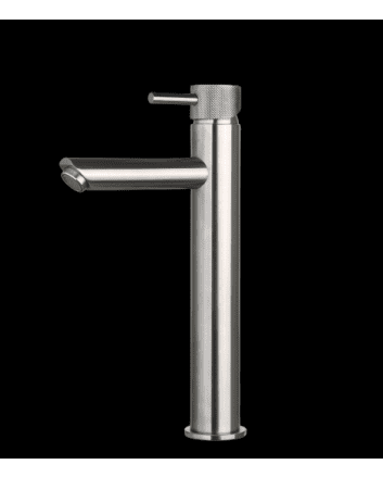 Sani DeLuxe Wastafelmengkraan opbouw hoog rond Gun Metal met geribbeld knop