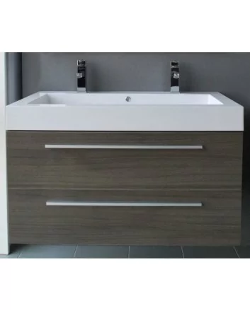 Sani DeLuxe BM badmeubelset met aluminium greep 100 Grey Oak zonder spiegel, met twee kraangaten