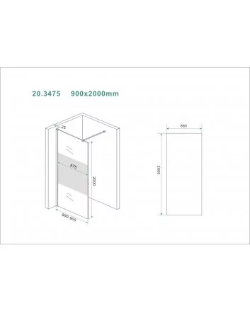 Slim glasplaat 900 x 2000 x 8 mm nano helder glas met melkglas middenband